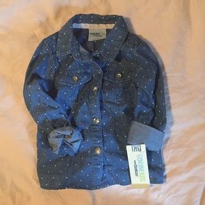 Girls chambray, polka dotted shirt - 3T